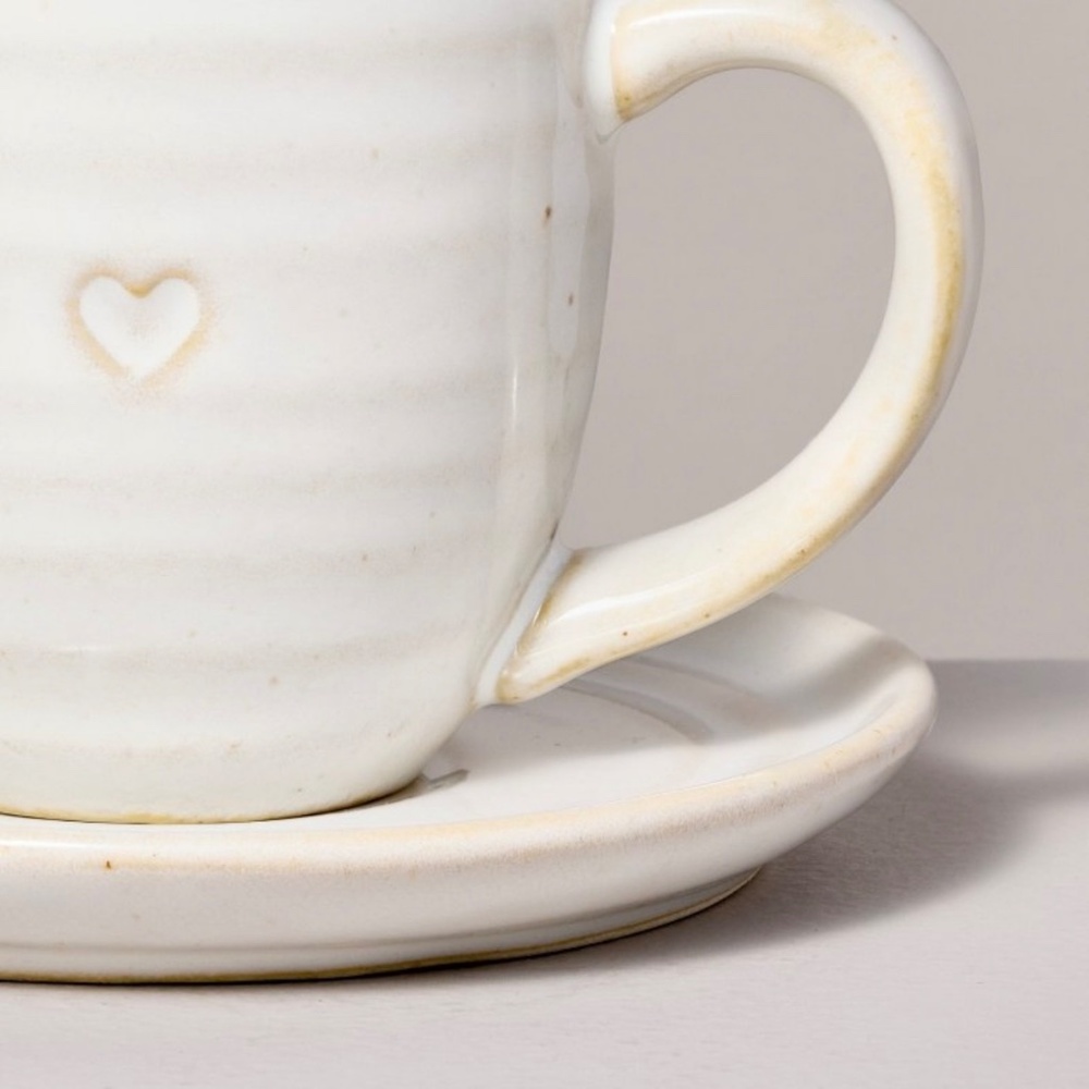 Hearth & Hand Valentine’s Day Heart Imprint 4oz Stoneware Espresso Cup & Saucer - Picture 3 of 7